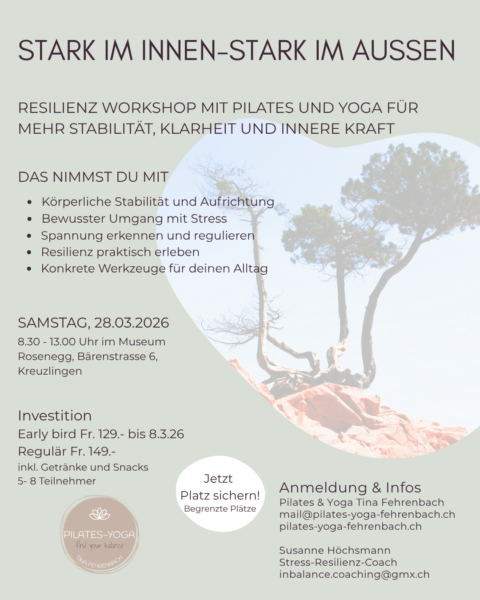 Resilienz ist mehr als nur positiv denken. Sie entsteht im Zusammenspiel von Gedanken, Körper und Gefühlen. Während meine Kollegin den Fokus auf unsere Gedanken legt, arbeite ich mit dem Körper, mit Atmung, Wahrnehmung und Regulation. Denn echte Stärke entsteht nicht nur im Kopf, sondern auch darin, wie wir Stress auch körperlich begegnen. Unser Workshop ist bereits ausgebucht und ich freue mich sehr darauf. Weitere Termine werden folgen.